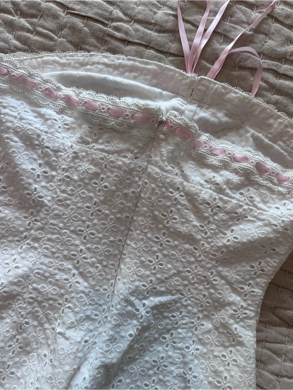 White Fox white Eyelet Strapless Sundress with Pink Trim
